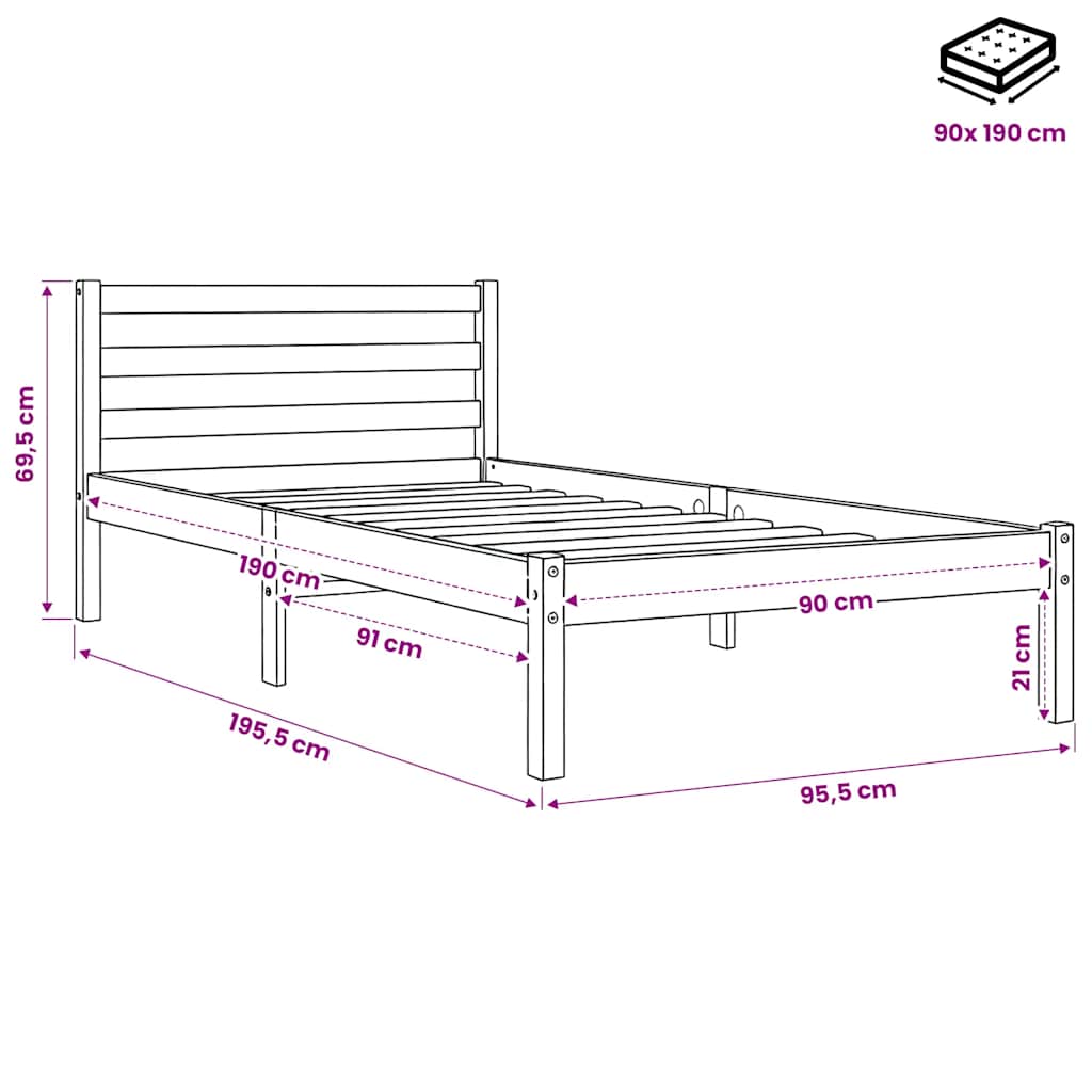 Bed Frame | Wax Brown | Solid pine wood | Single | Durable | Bed Frame