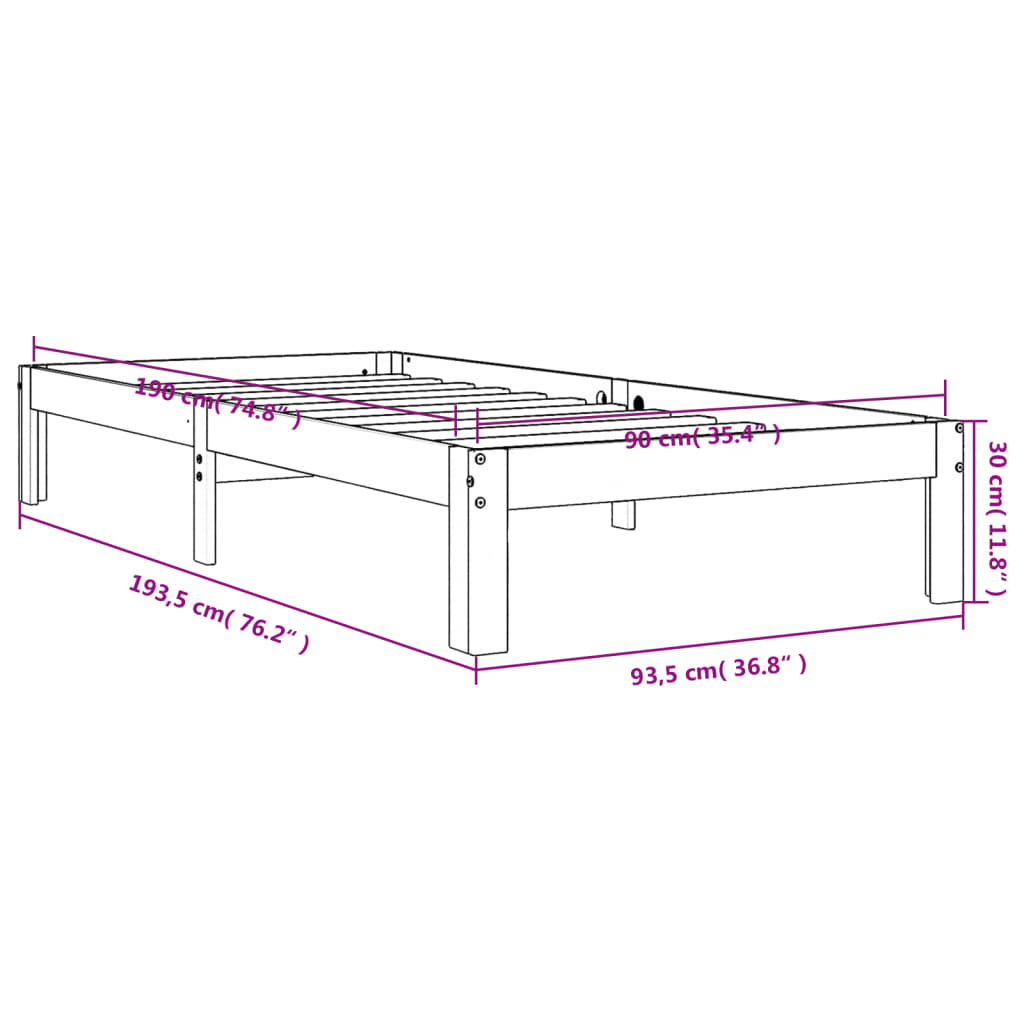 Bed Frame without Mattress Wax Brown 90x190 cm Single Solid Wood Pine