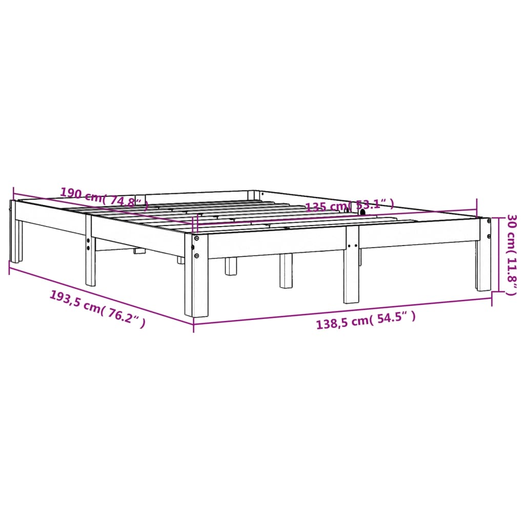Bed Frame without Mattress Wax Brown 135x190 cm Double Solid Wood Pine