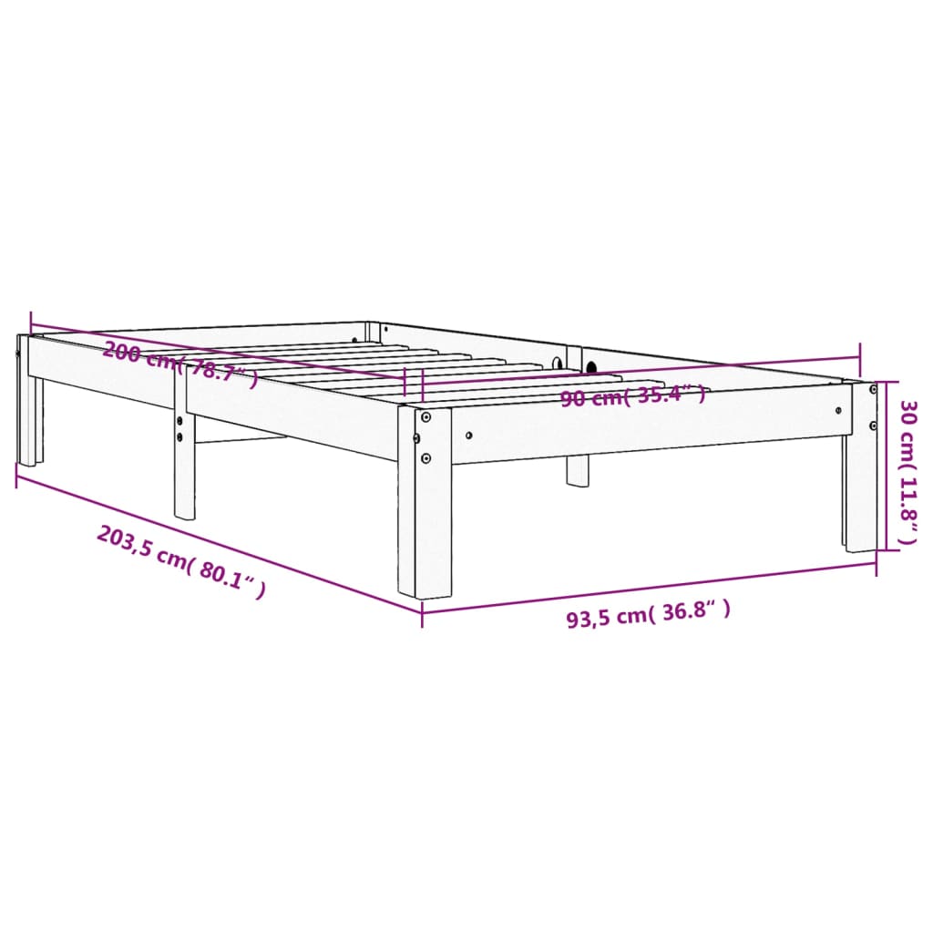 Bed Frame without Mattress Wax Brown 90x200 cm Solid Wood Pine