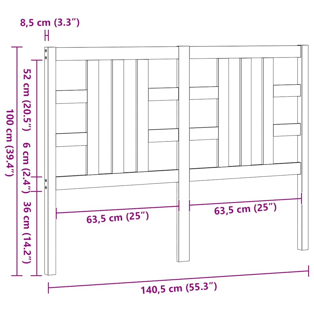 Headboard Wax Brown 135 cm Solid Wood Pine