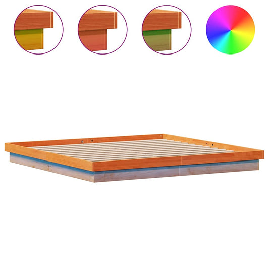 LED Bed Frame without Mattress Wax Brown 200x200 cm Solid Wood