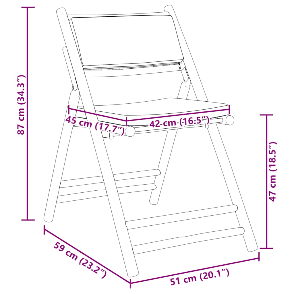 Folding Bistro Set 3 pcs with Cushions Bamboo