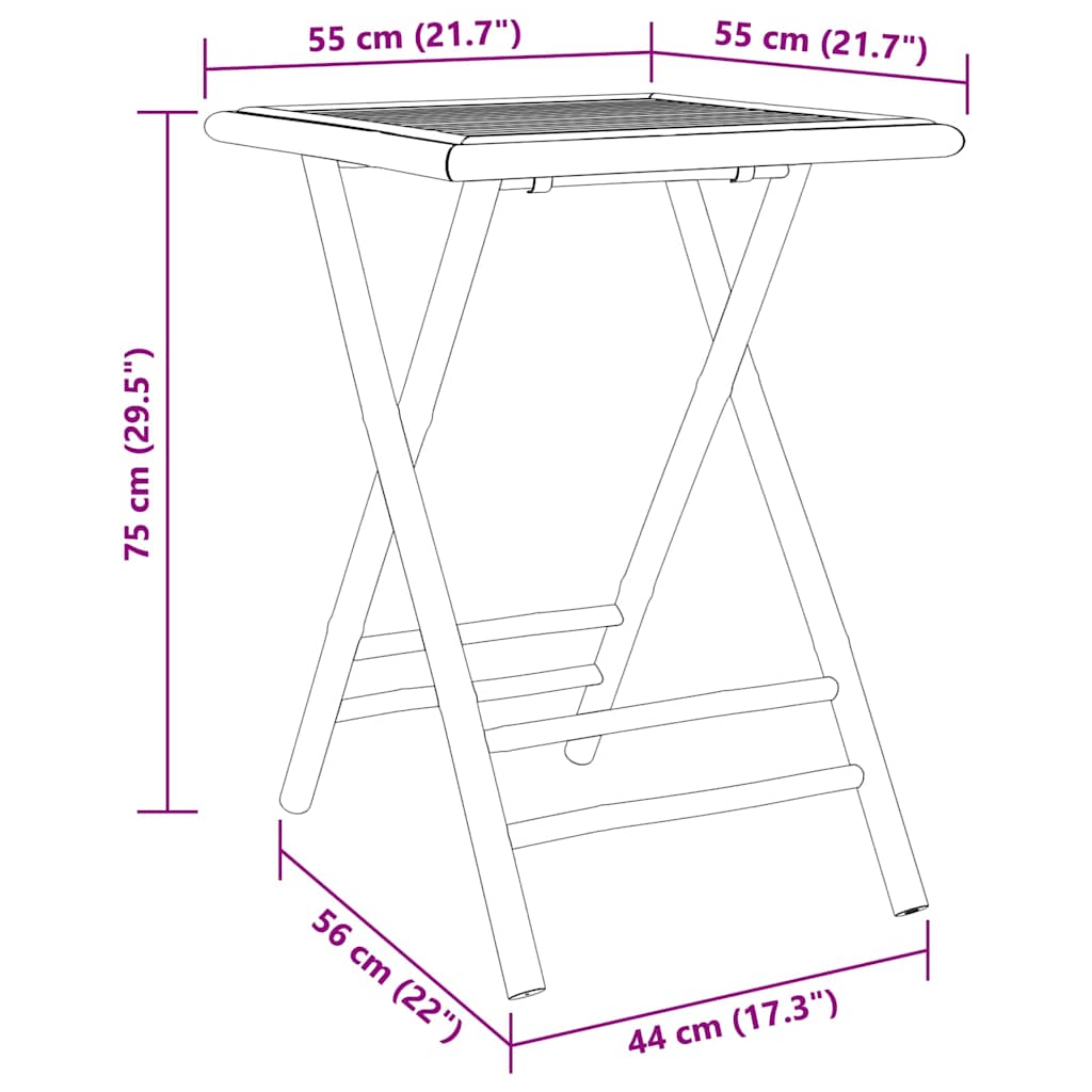 Folding Garden Table 55x55x75 cm Bamboo