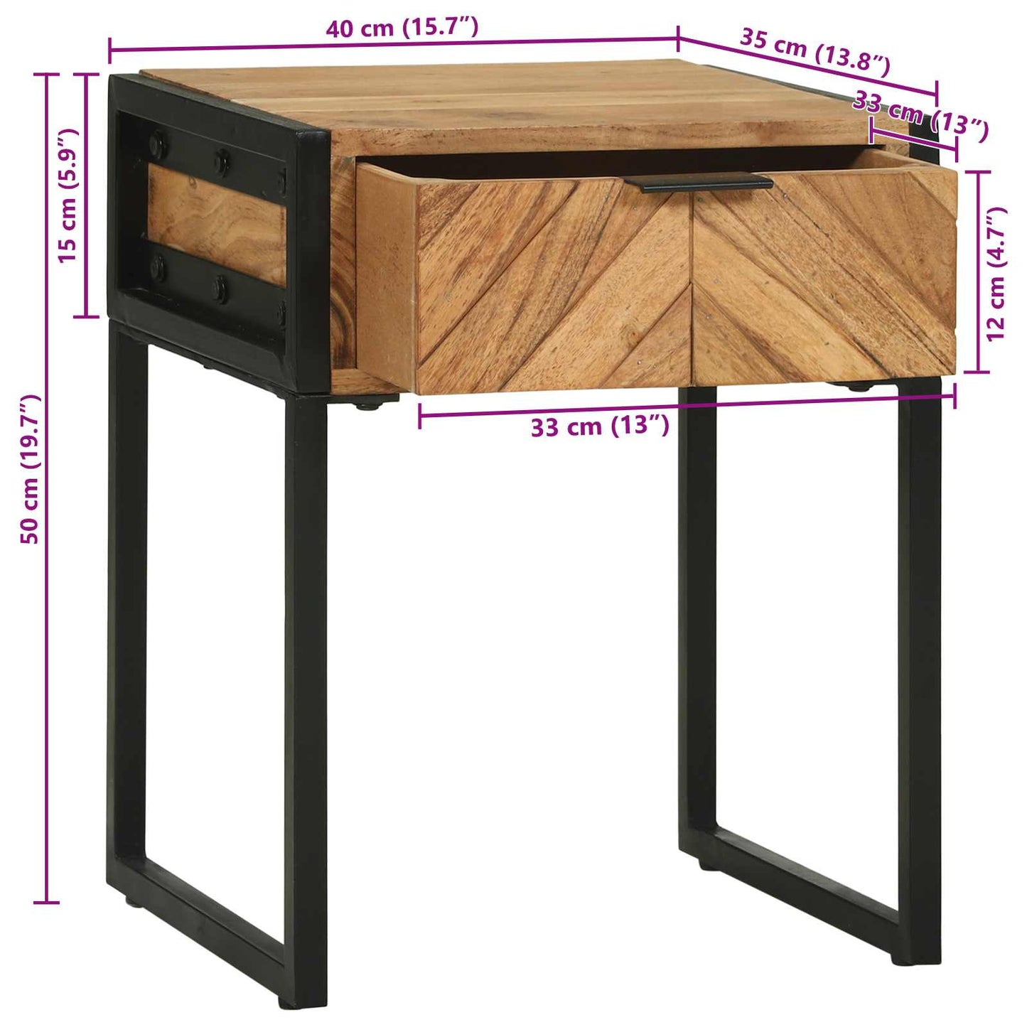 Bedside Table Brown 40 x 35 x 50 cm Solid Acacia Wood and Metal