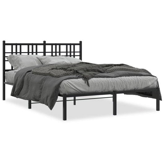 Metal Bed Frame without Mattress with Headboard Black 135x190cm