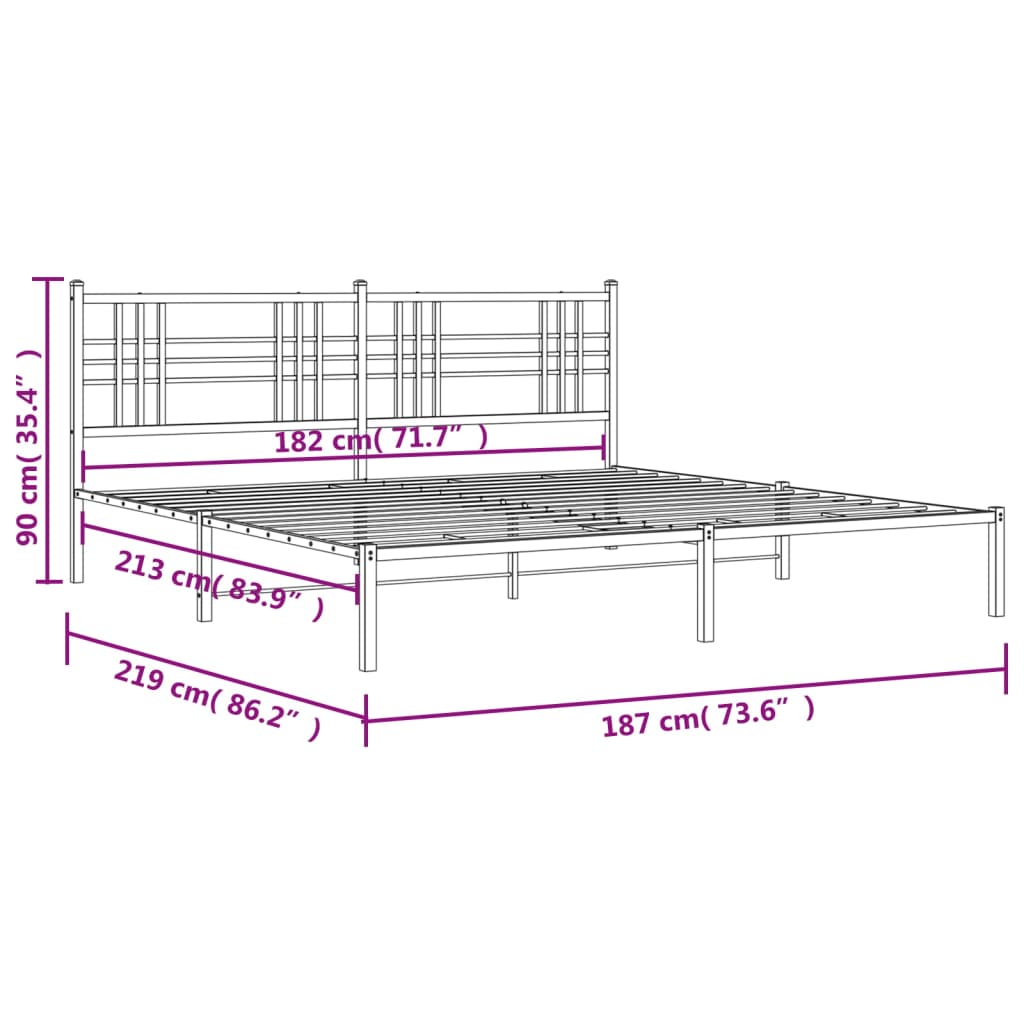 Metal Bed Frame without Mattress with Headboard Black 183x213cm