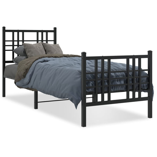 Metal Bed Frame without Mattress with Footboard Black 80x200cm