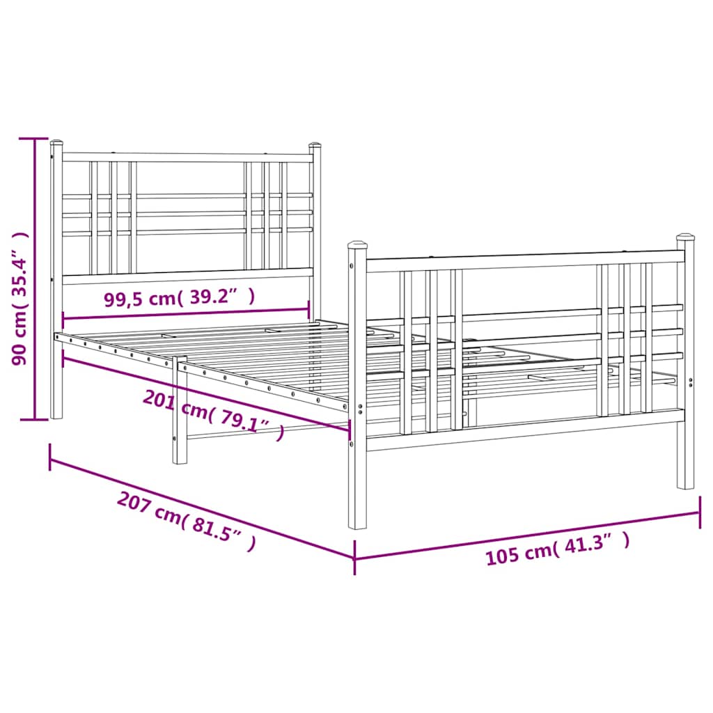 Metal Bed Frame without Mattress with Footboard White 39.4"x78.7