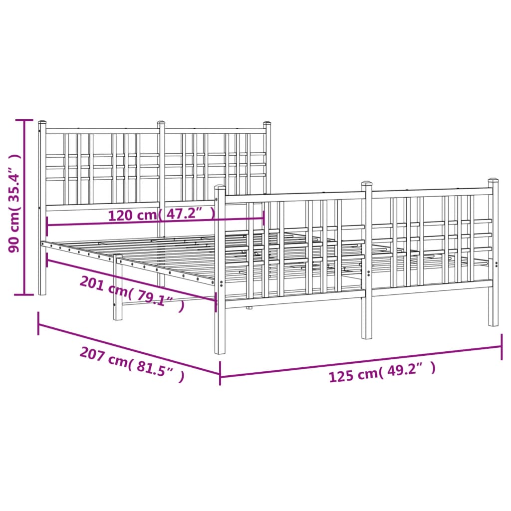 Metal Bed Frame without Mattress with Footboard White 120x200cm