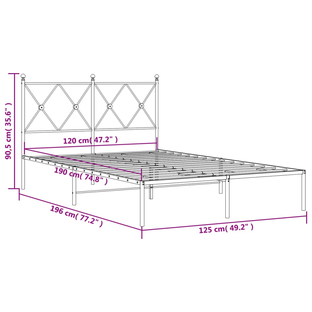Metal Bed Frame without Mattress with Headboard White 120x190cm