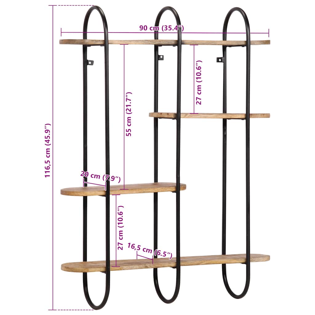 Wall Shelf 90x20x116.5 cm Solid Rough Wood Mango