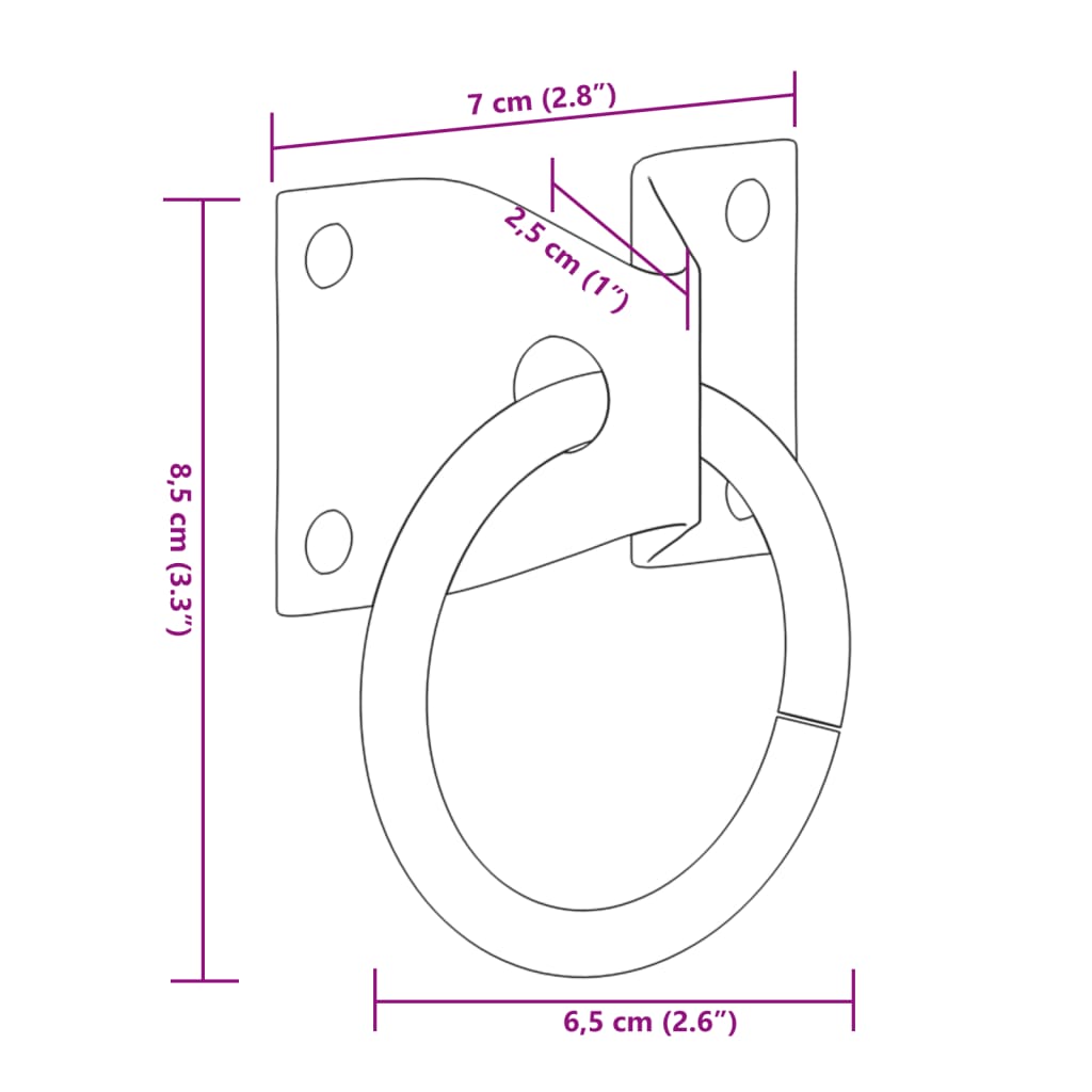 Hitching Rings with Plates 3 pcs Silver Steel