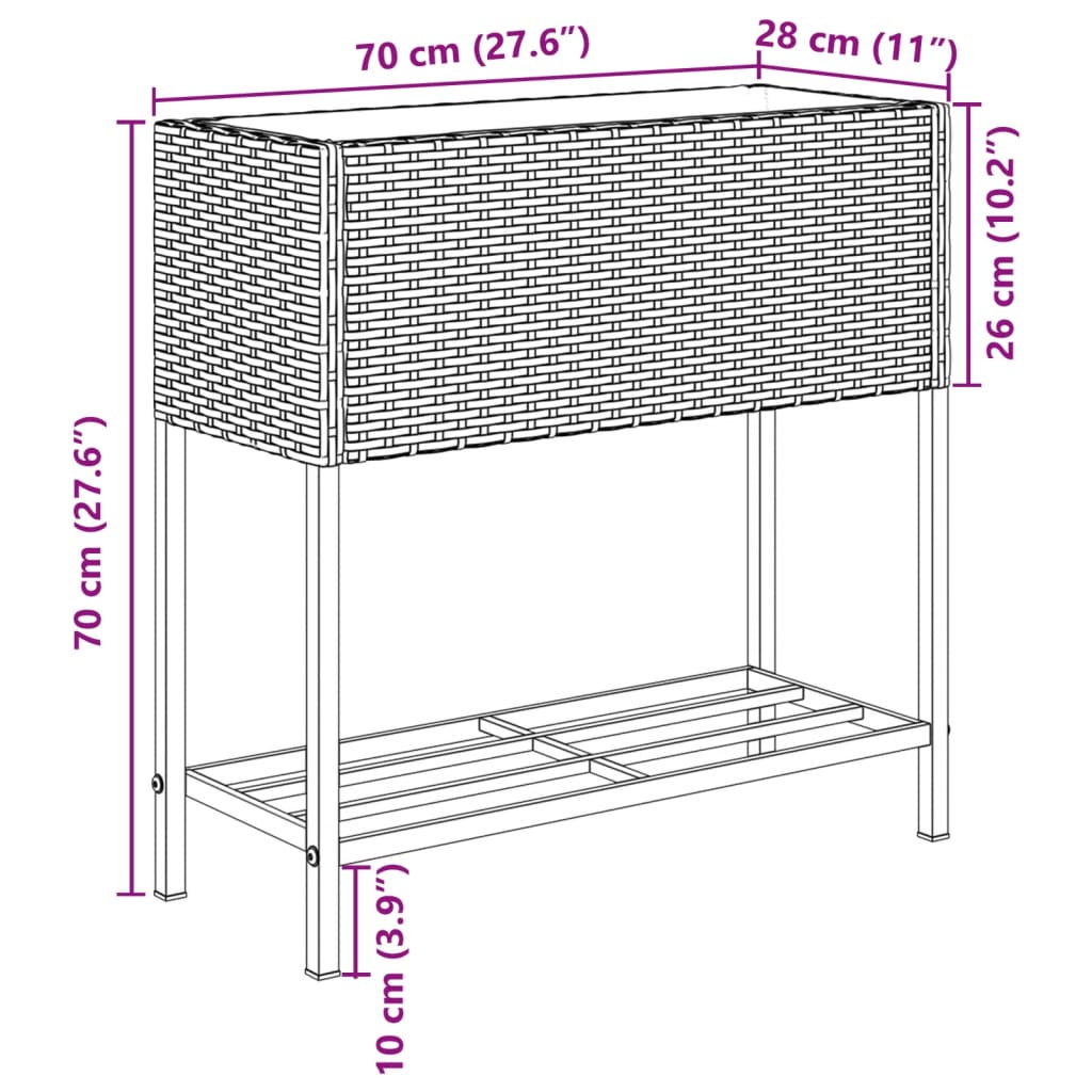 Garden Planter with Shelf Brown Poly Rattan