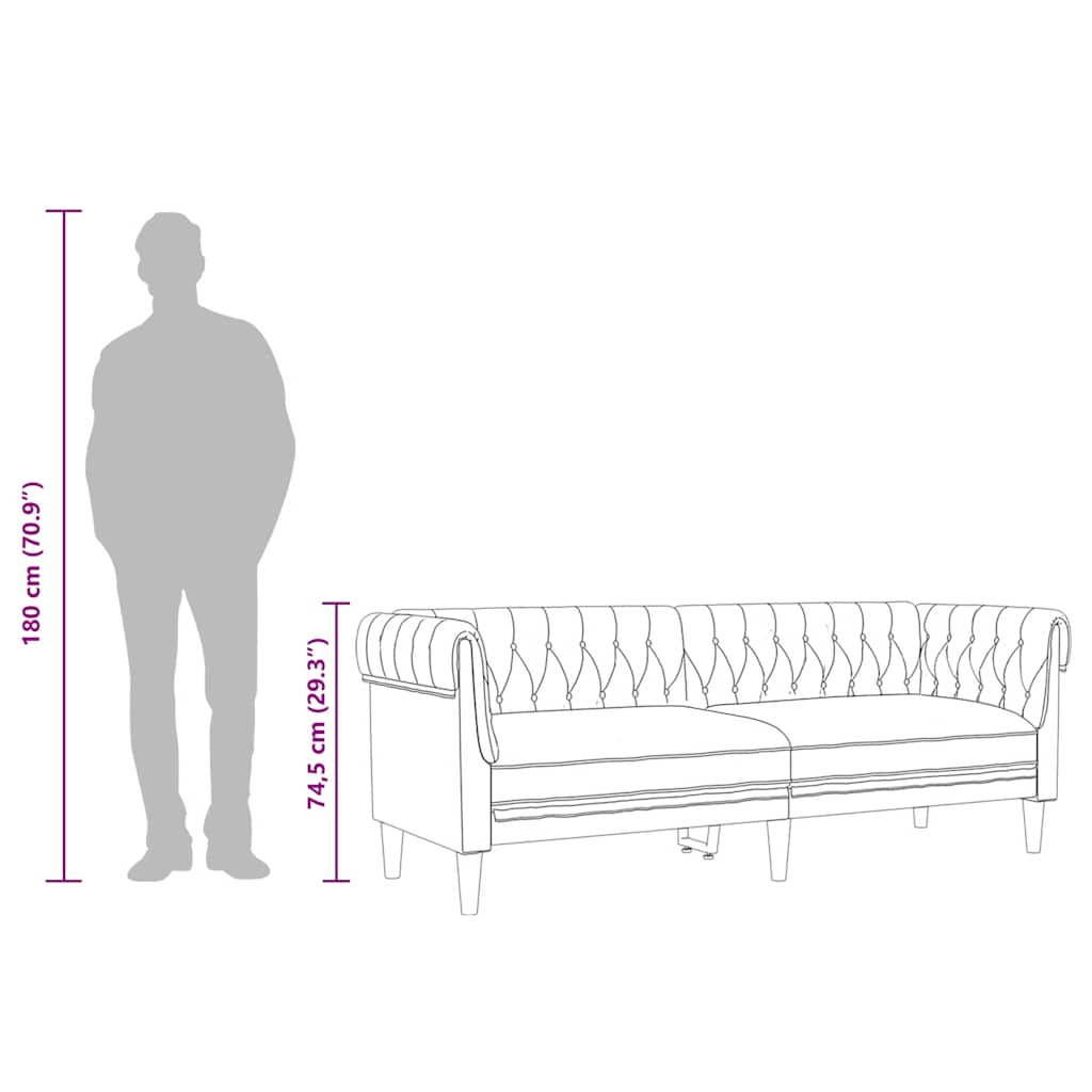 Chesterfield Sofa 3-Seater Brown Fabric