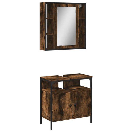 2 Piece Bathroom Furniture Set Smoked Oak Engineered Wood