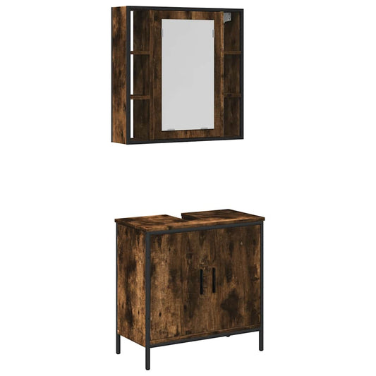 2 Piece Bathroom Furniture Set Smoked Oak Engineered Wood