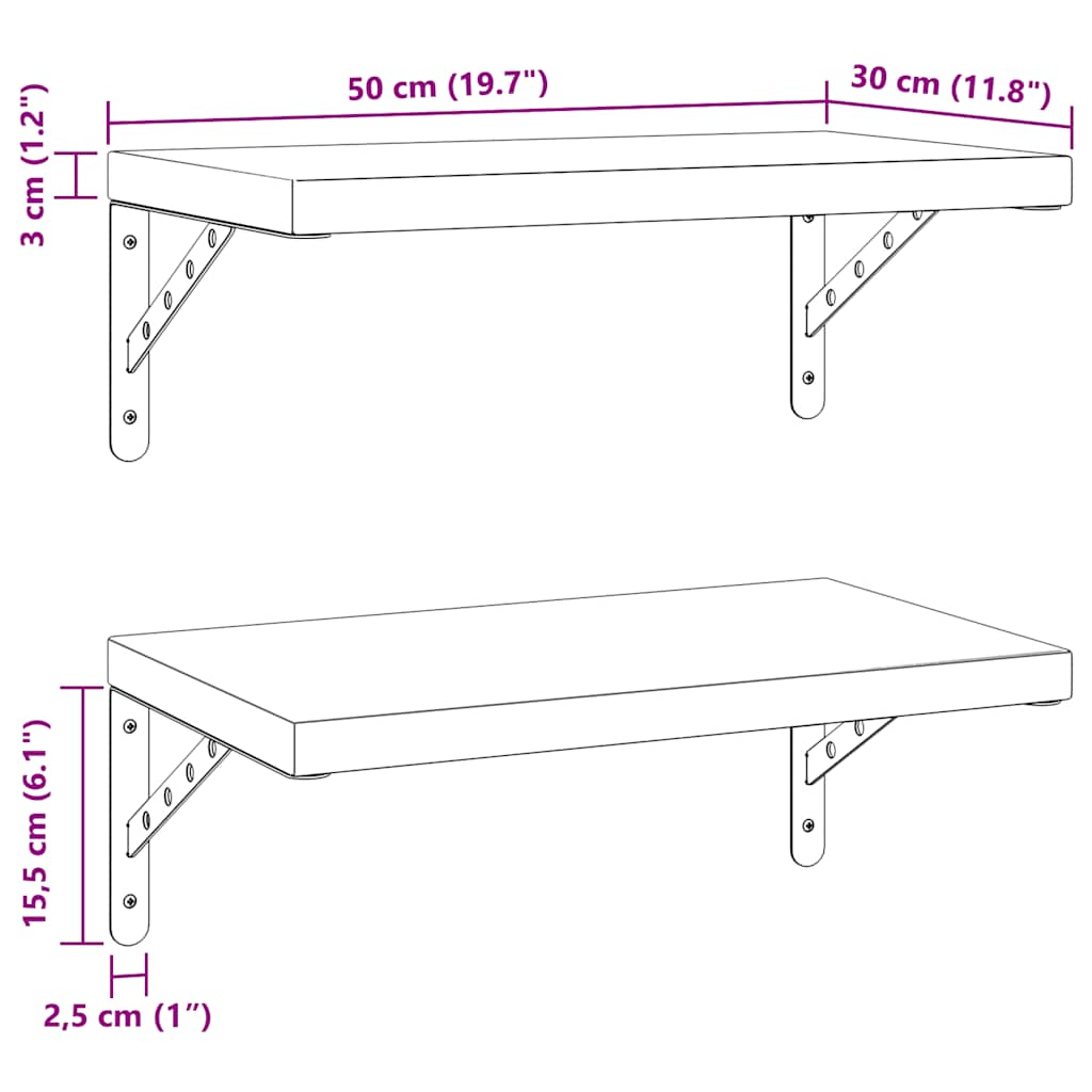 Wall Shelves 2 pcs 50x30 cm Silver Stainless Steel