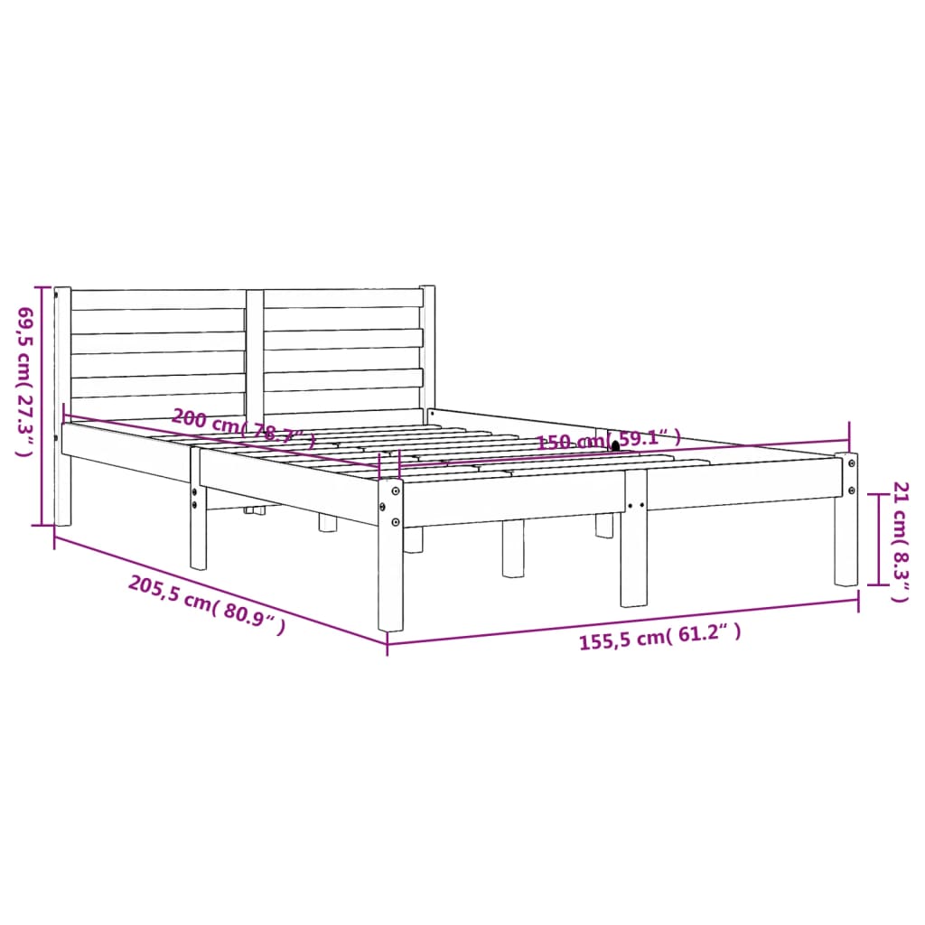 Bed Frame | Wax brown | Solid pine wood, Plywood | King Size | Durable