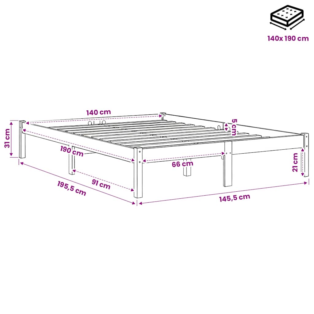Bed Frame without Mattress Wax Brown 140x190 cm Solid Wood Pine