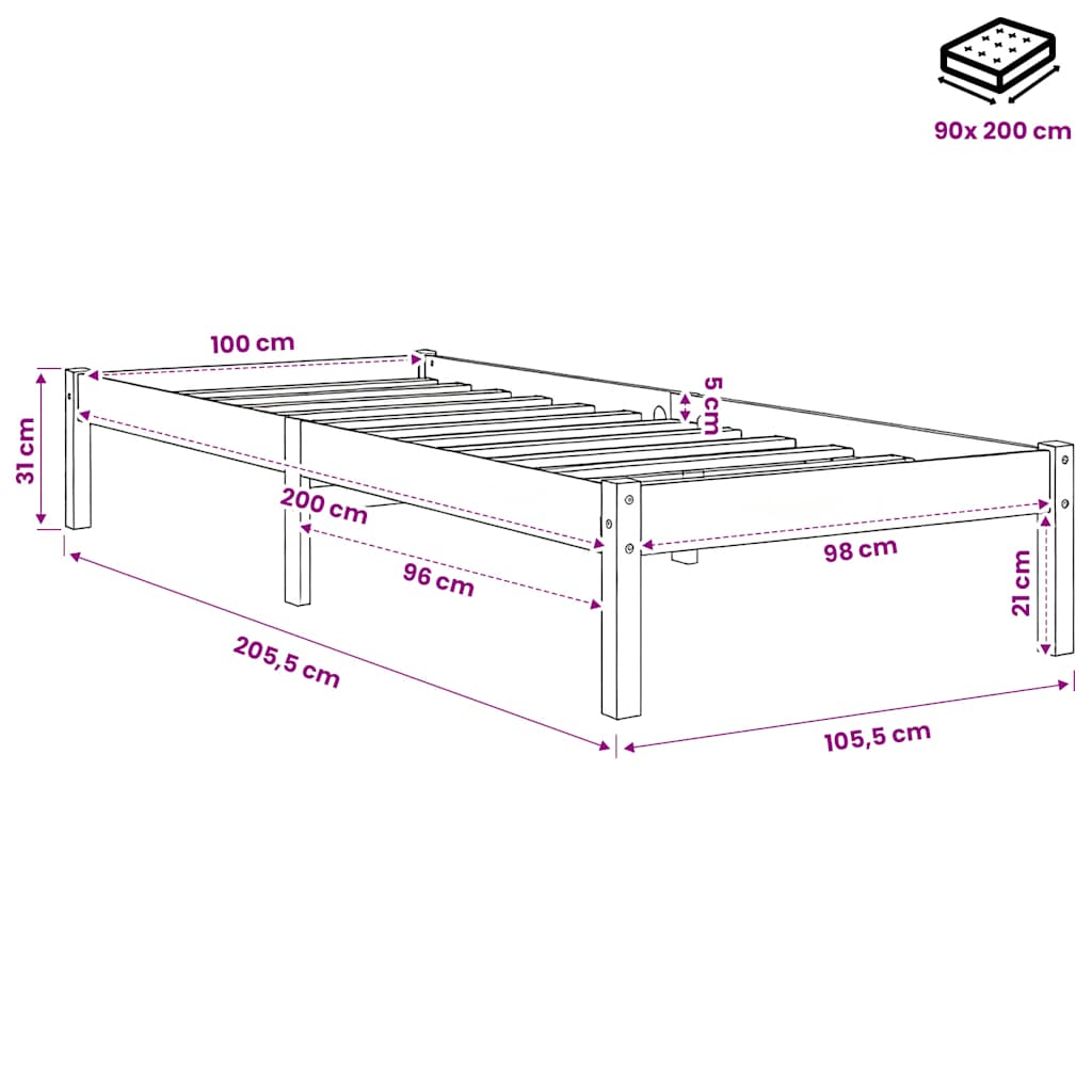 Bed Frame without Mattress Wax Brown 100x200 cm Solid Wood Pine