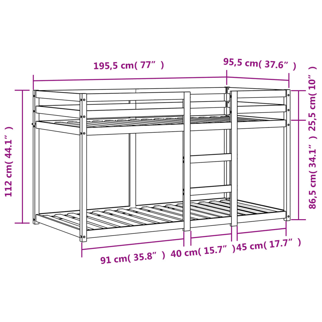 Bunk Bed | Wax brown | Solid pine wood and plywood | 90 x 190 cm