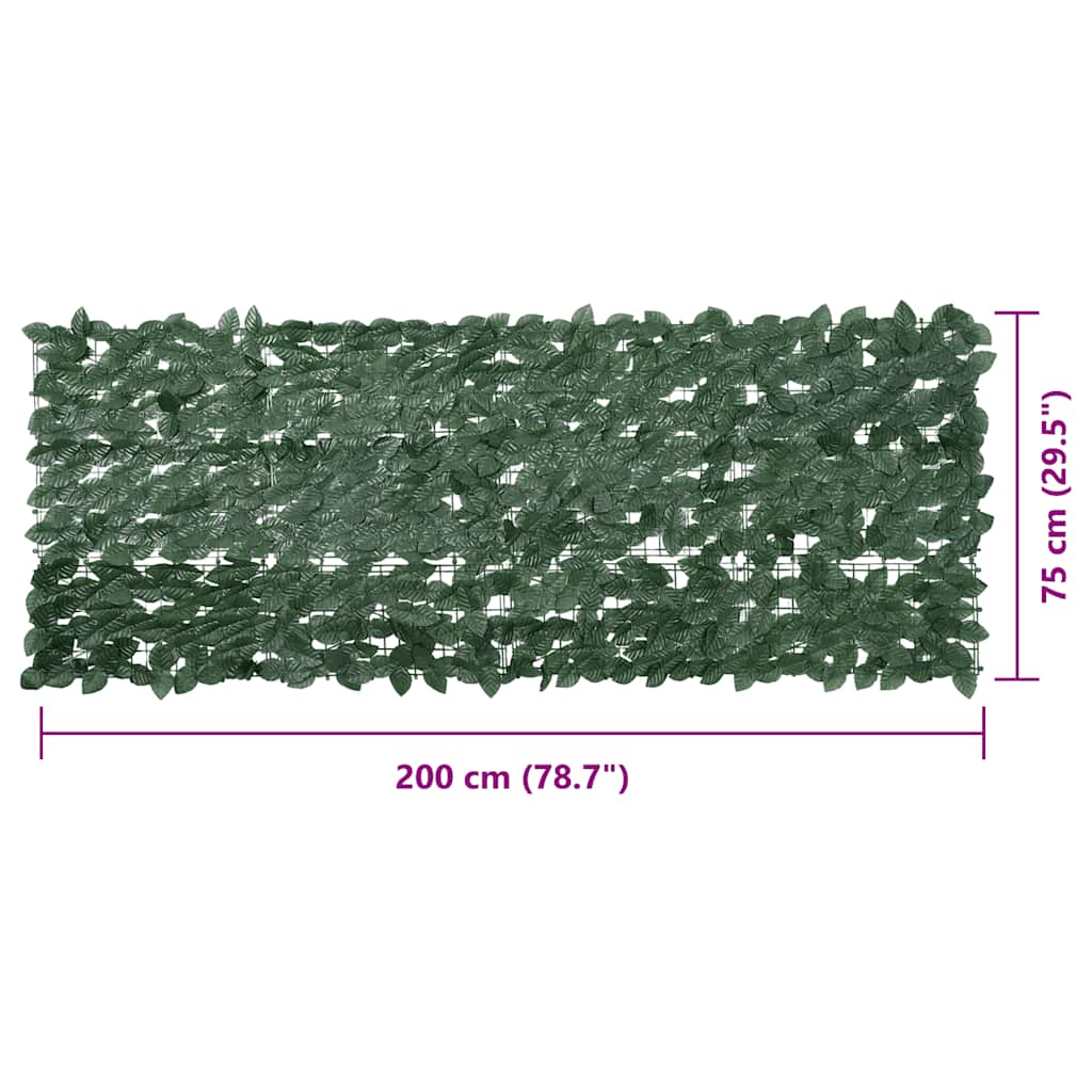 Balcony Screen with Dark Green Leaves 200x75 cm
