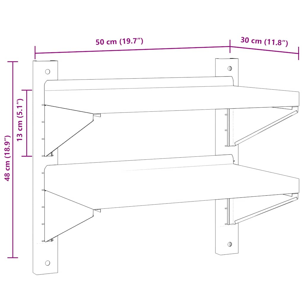 2-Tier Wall Shelf 50x30x48 cm Silver Stainless Steel
