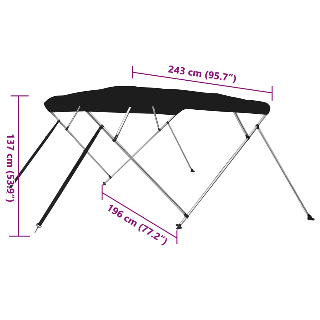 4-bow Bimini Top Black 243x196x137 cm
