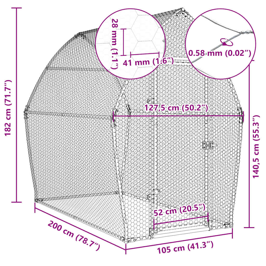 Chicken Cage Silver 200x105x182 cm Galvanised Steel