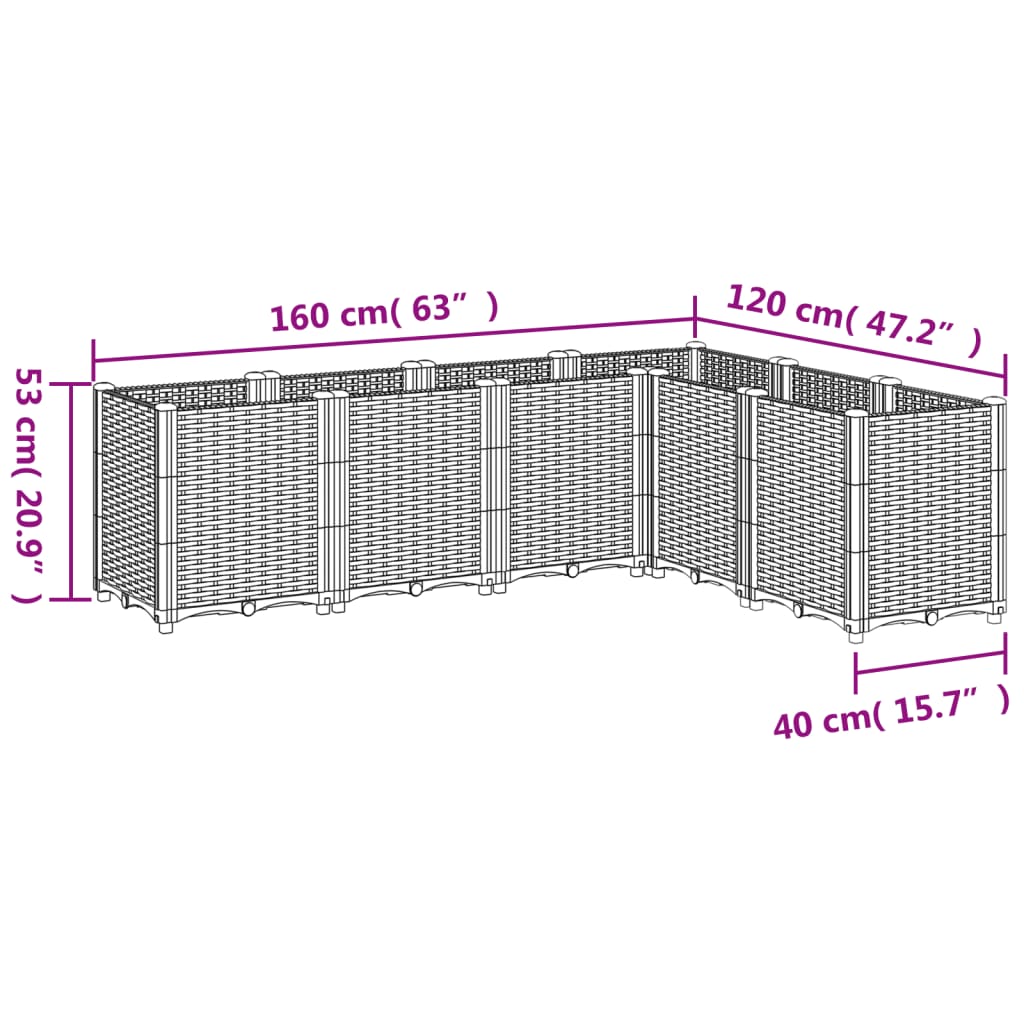 Garden Planter Black 160x120x53 cm PP