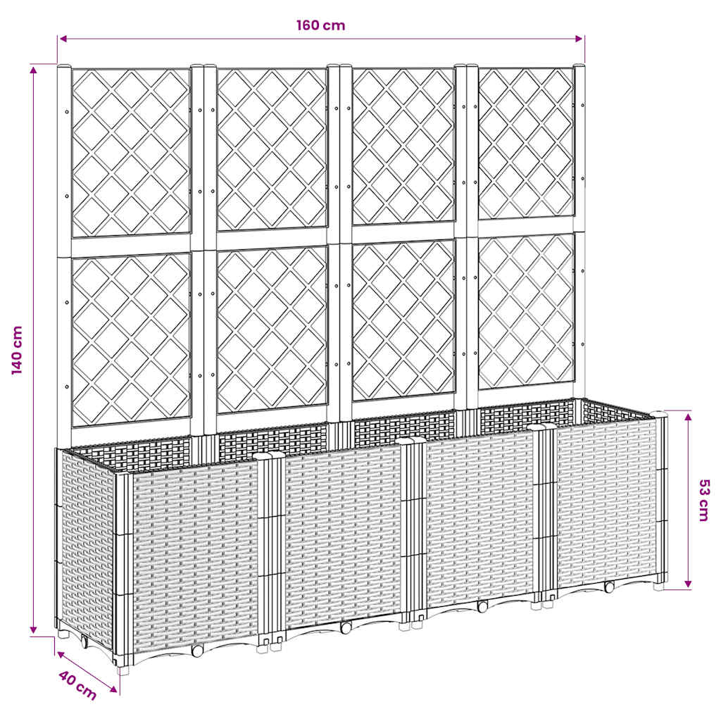 Garden Planter with Trellis White 160x40x140 cm PP
