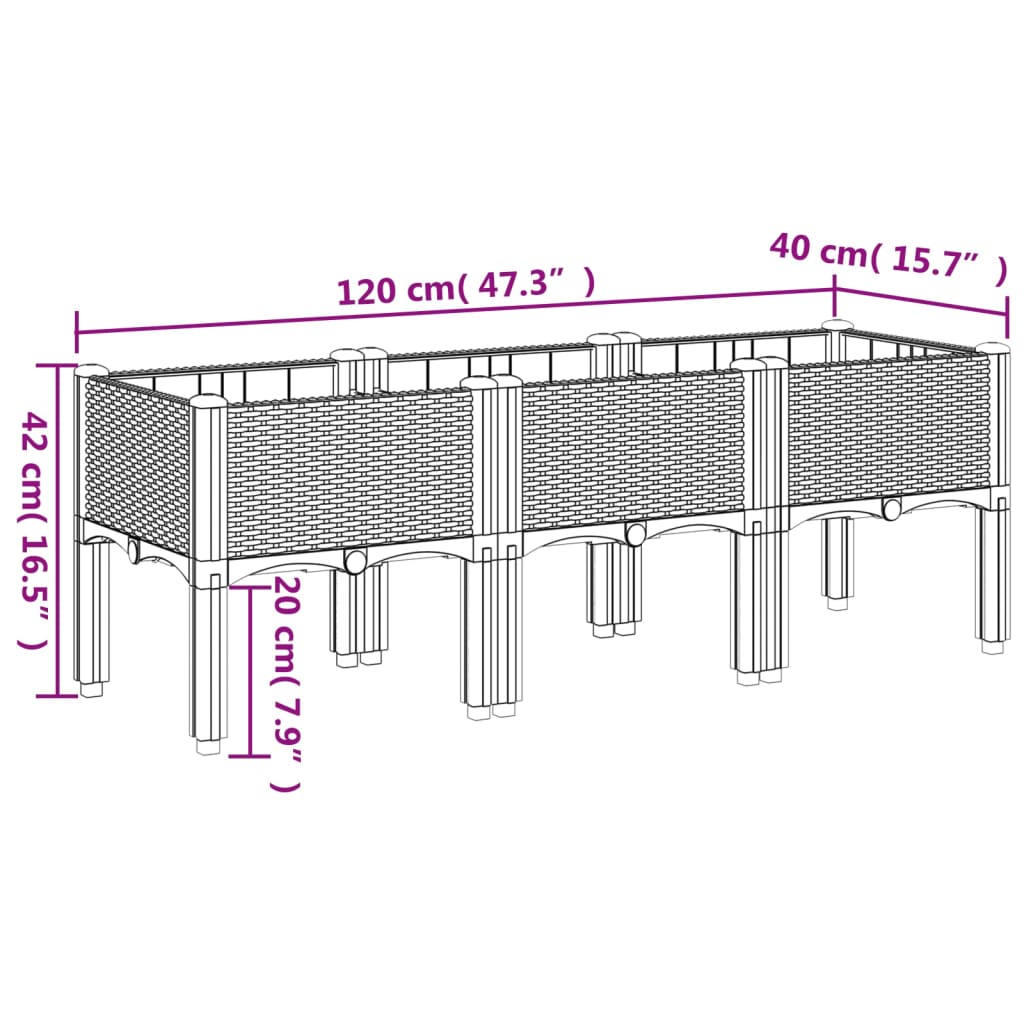 Garden Planter with Legs White 120x40x42 cm PP