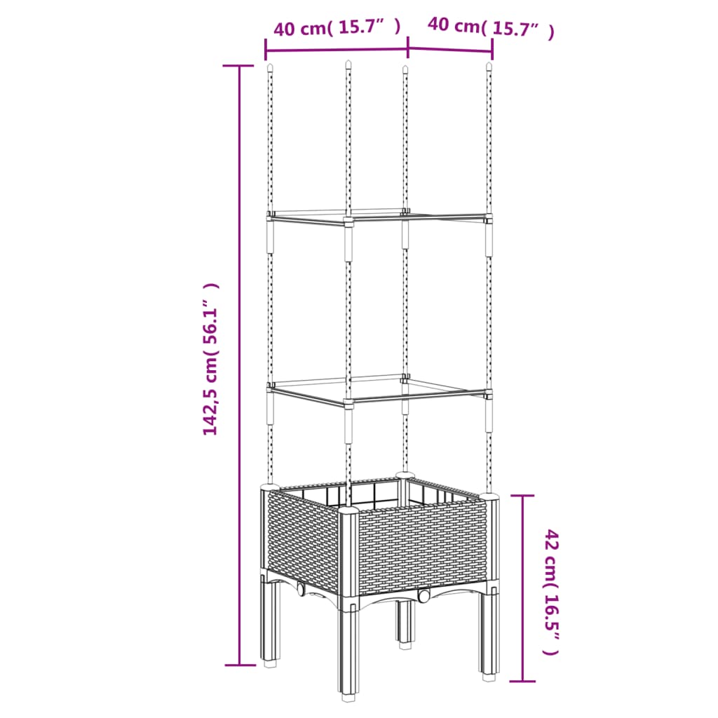 Garden Planter with Trellis Black 40x40x142.5 cm PP