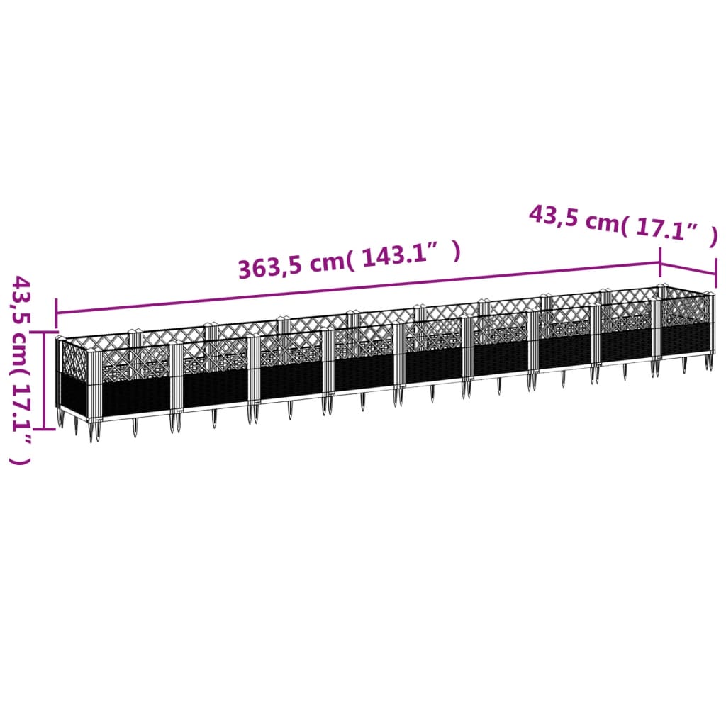 Garden Planter with Pegs White 363.5x43.5x43.5 cm PP