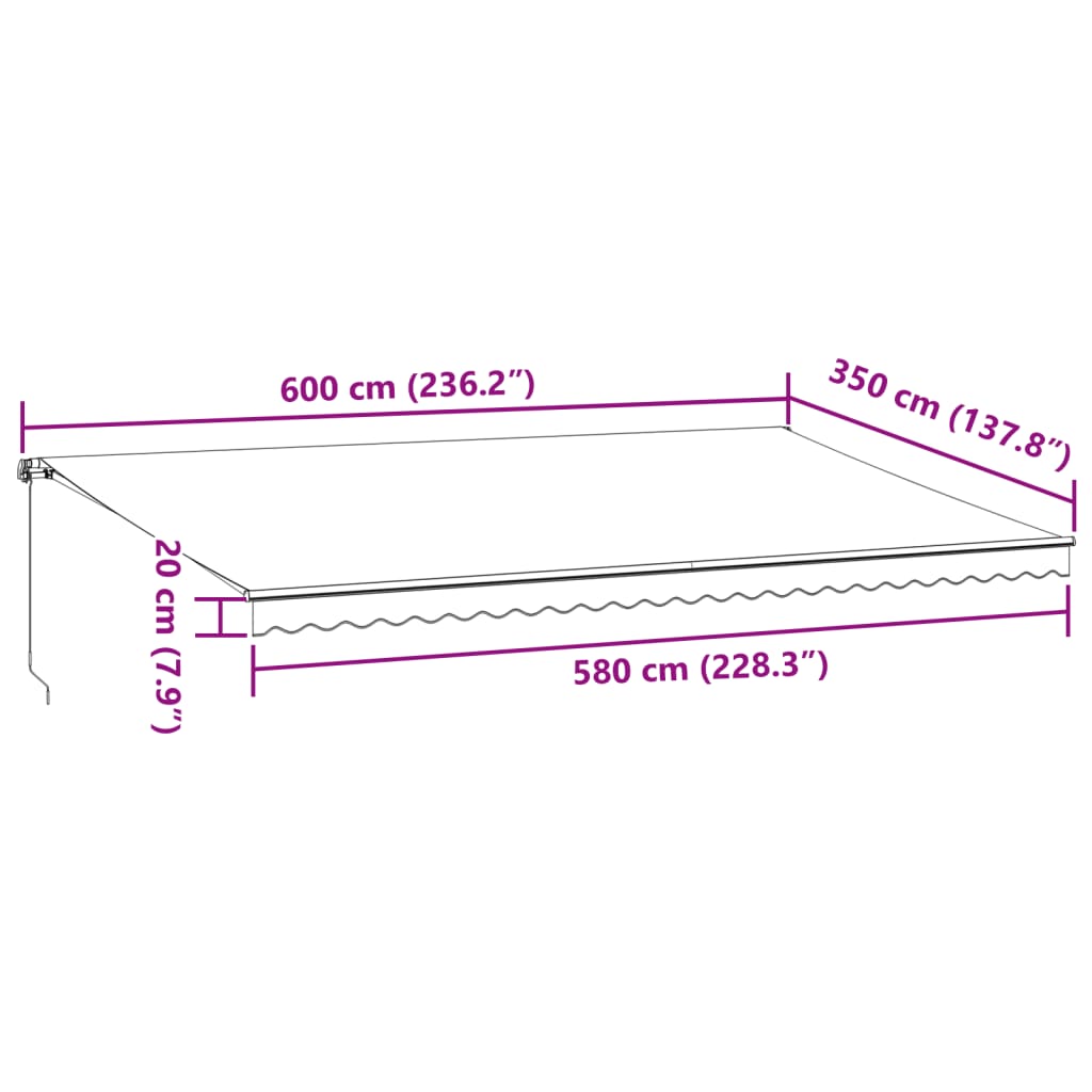 Manual Retractable Awning Anthracite&White 600x350 cm