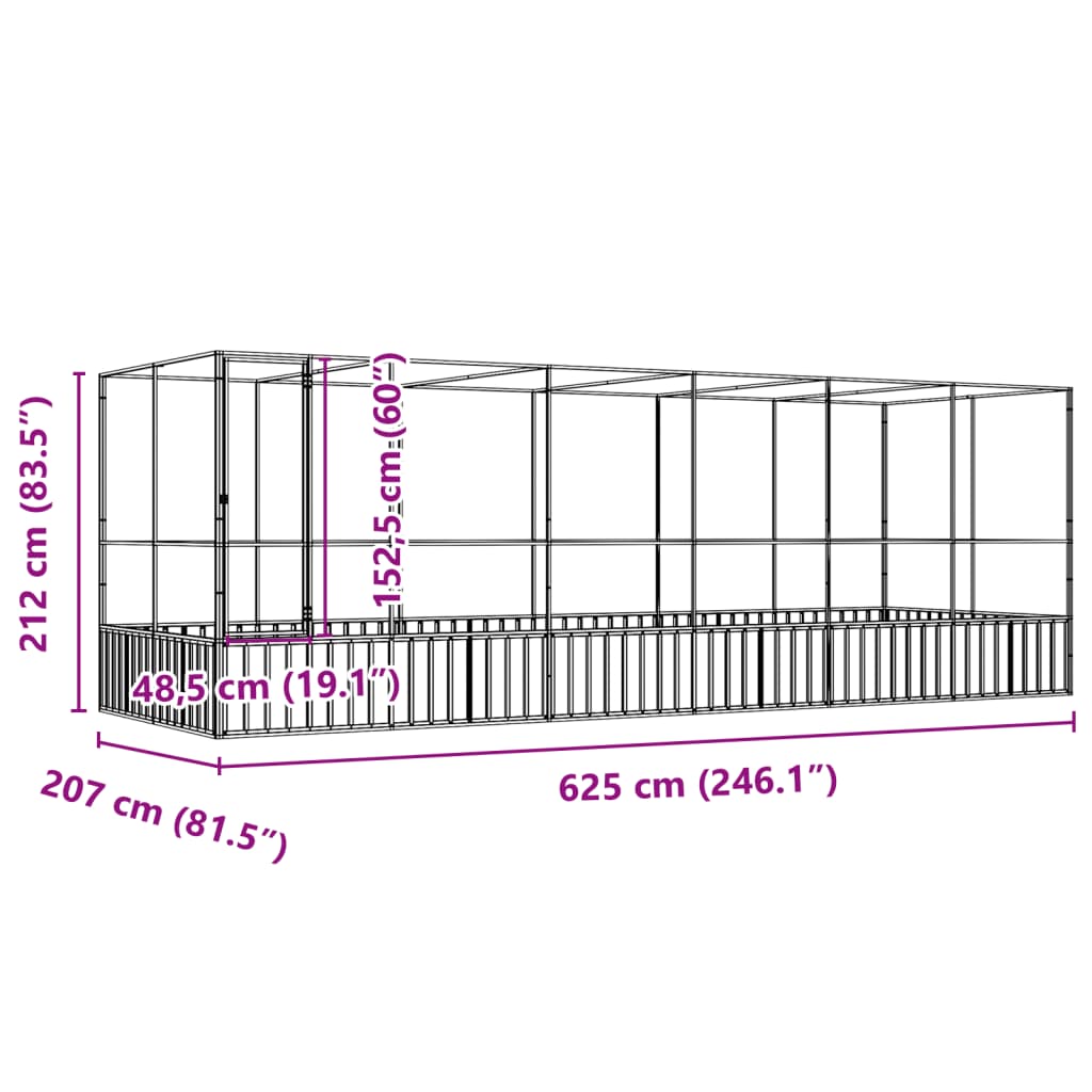 Aviary with Extension Silver 246.1"x81.5"x83.5" Steel