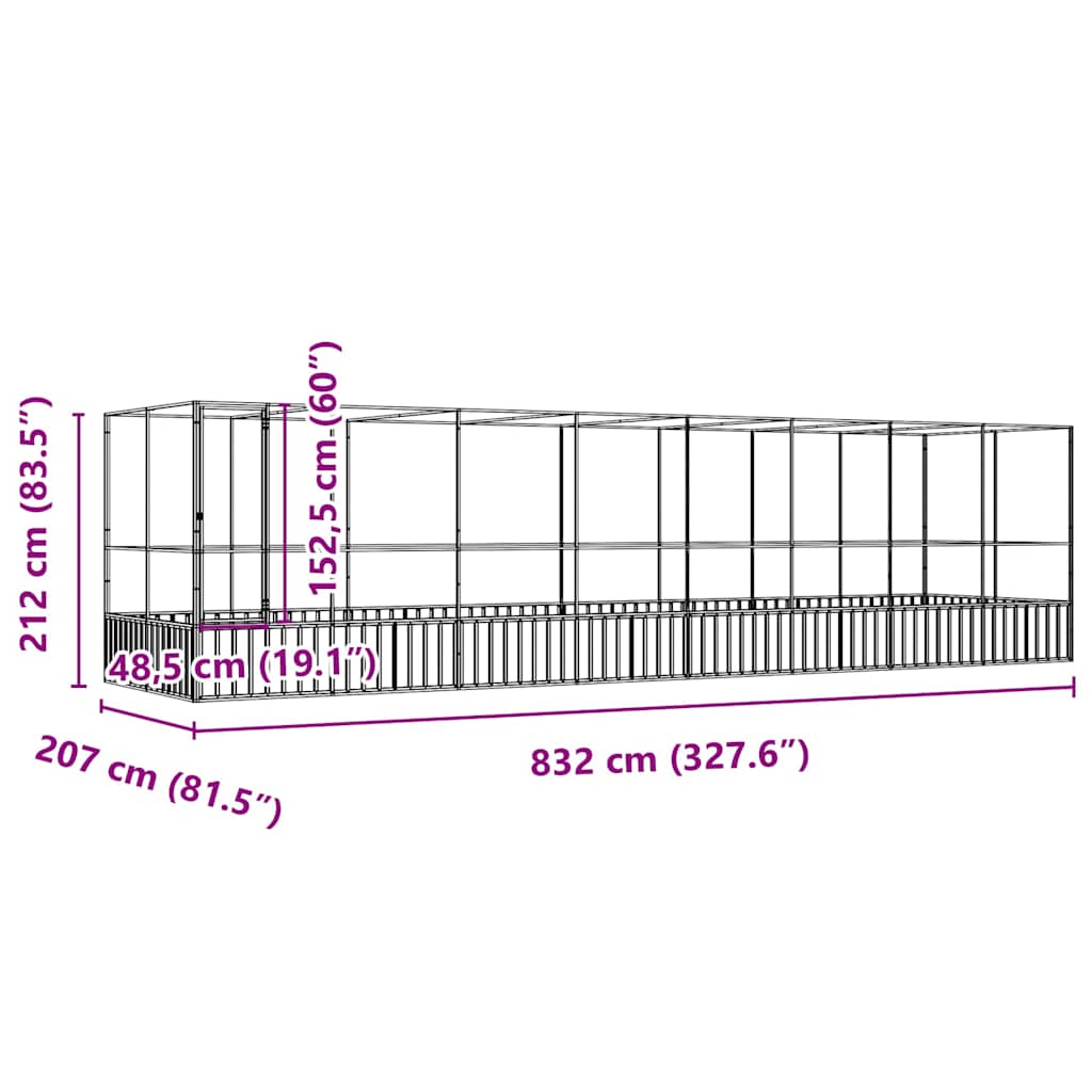 Aviary with Extension Silver 327.6"x81.5"x83.5" Steel