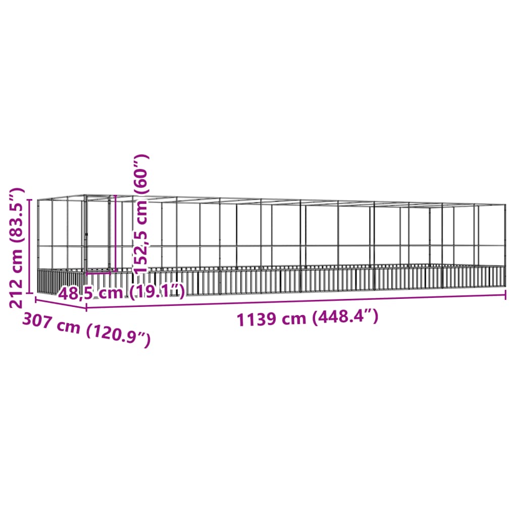 Aviary with Extension Silver 448.4"x120.9"x83.5" Steel