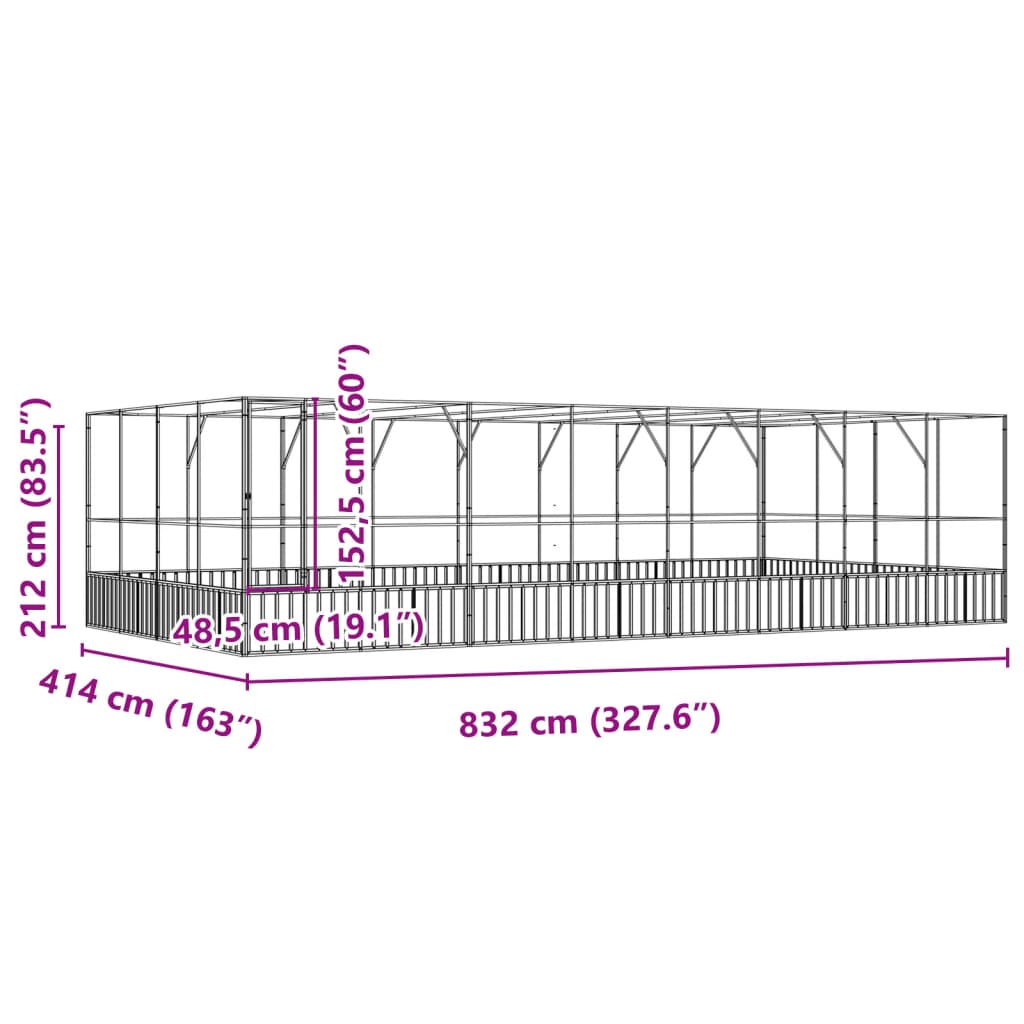 Aviary Silver and Charcoal Galvanized Steel Large Aviary