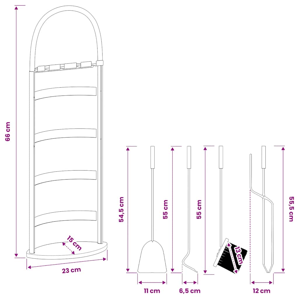 5 Piece Fireplace Tool Set 23x15x66 cm Steel