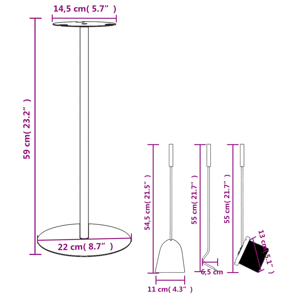 4 Piece Fireplace Tool Set 22x59 cm Steel
