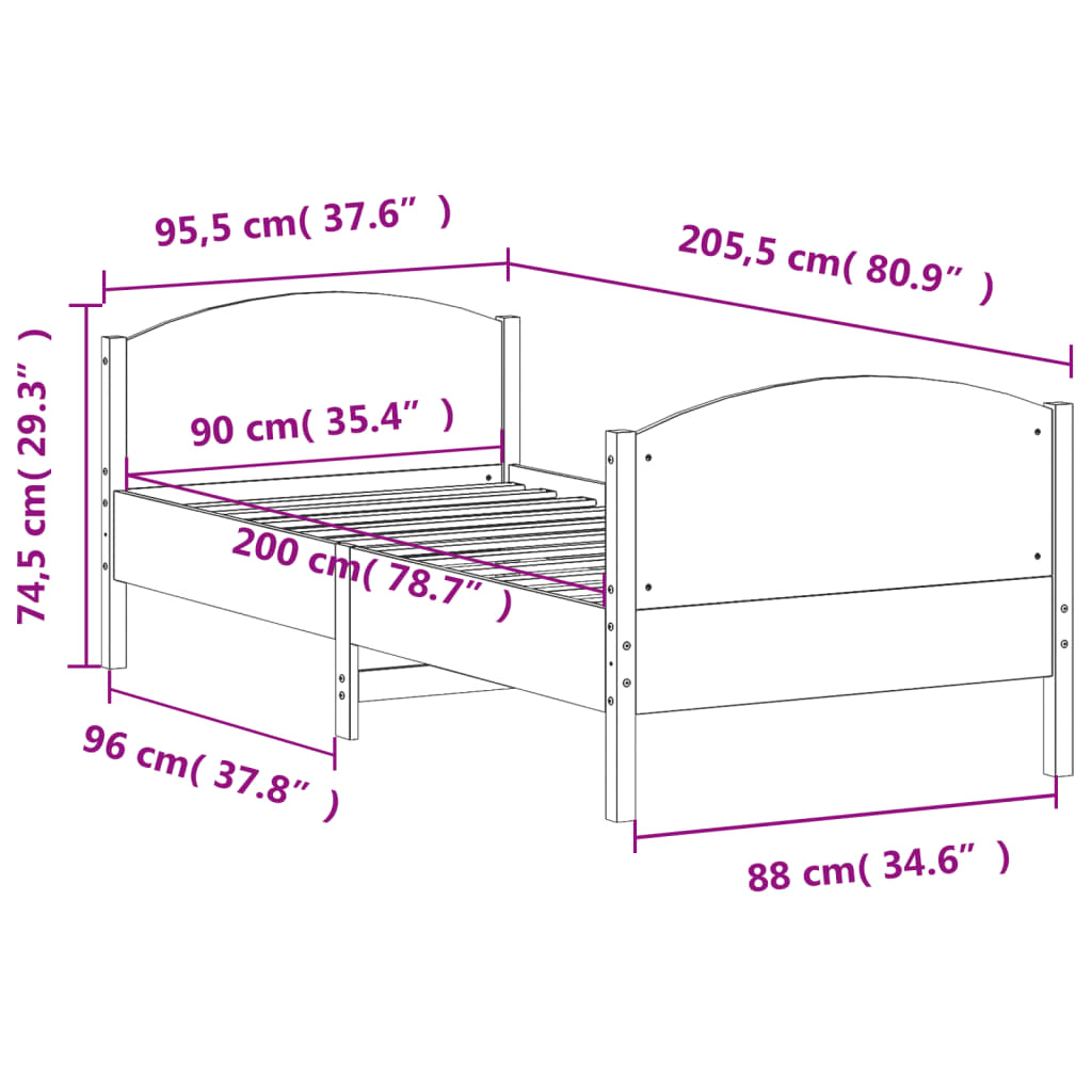 Bed Frame without Mattress Wax Brown 90x200 cm Solid Wood Pine