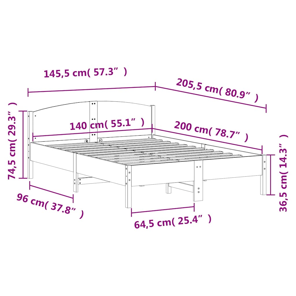 Bed Frame | Natural wood | Solid pine wood | Double | Durable | Bed Frame