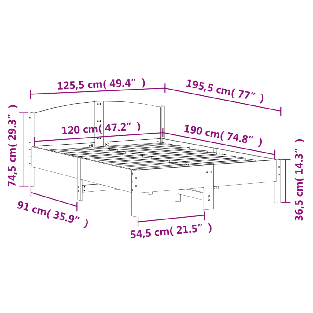 Bed Frame without Mattress White 120x190 cm Small Double Solid Wood Pine