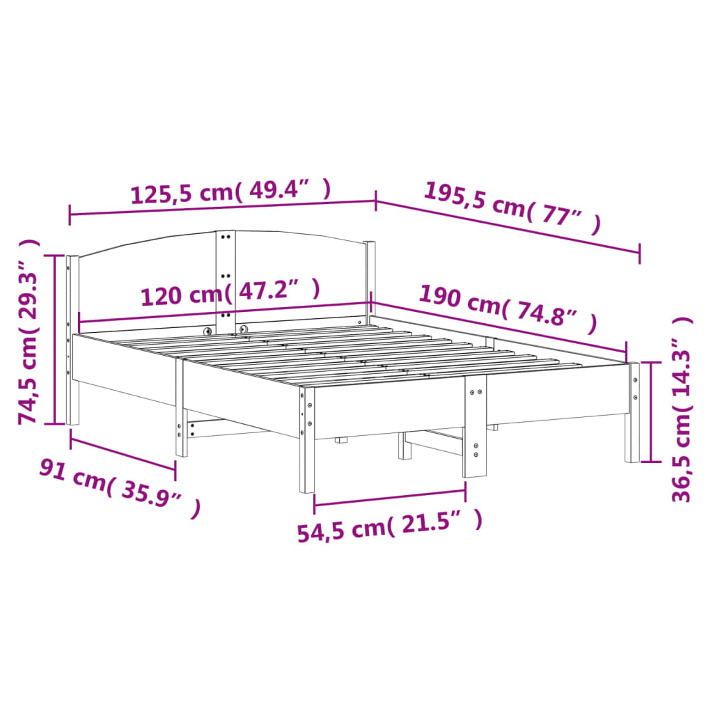 Bed Frame without Mattress Wax Brown 120x190 cm Small Double Solid Wood Pine
