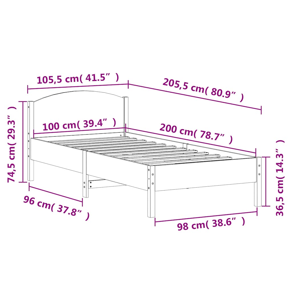 Bed Frame without Mattress Wax Brown 100x200 cm Solid Wood Pine