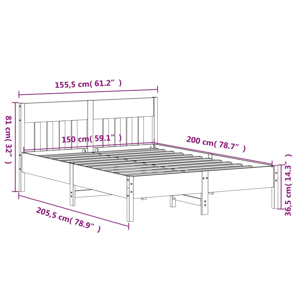 Bed Frame without Mattress Wax Brown 150x200 cm King Size Solid Wood Pine