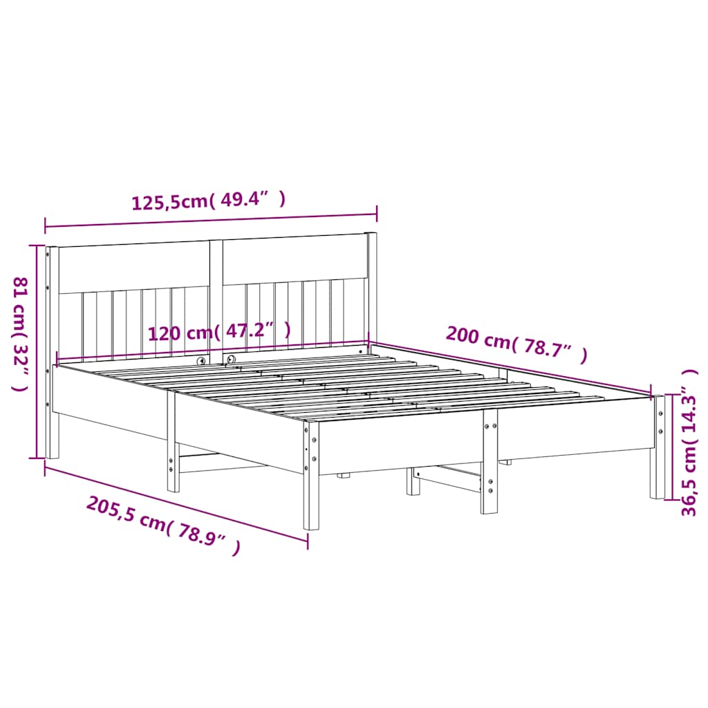 Bed Frame without Mattress 120x200 cm Solid Wood Pine