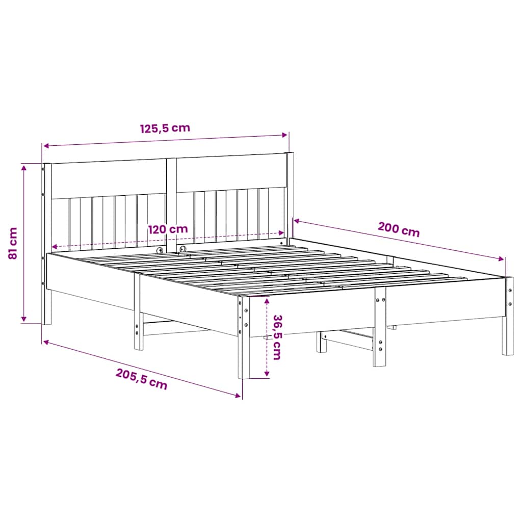 Bed Frame without Mattress White 120x200 cm Solid Wood Pine